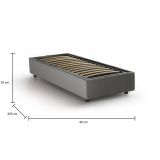 Letto singolo Melissa, Letto contenitore con rivestimento in tessuto, 100% Made in Italy, Apertura laterale, adatto per materasso Cm 80x190, Grigio