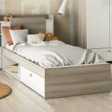 Letto singolo moderno rovere e bianco opaco 124x226cm adatto per materasso 90x200 cm - Wali