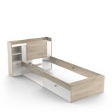 Letto singolo moderno rovere e bianco opaco 124x226cm adatto per materasso 90x200 cm - Wali