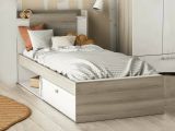 Letto singolo moderno rovere e bianco opaco 124x226cm adatto per materasso 90x200 cm - Wali
