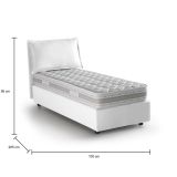 Letto singolo Penelope, Letto contenitore con rivestimento in tessuto, 100% Made in Italy, Apertura frontale, con materasso Cm 90x190 incluso, Bianco