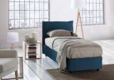 Letto singolo Penelope, Letto contenitore con rivestimento in tessuto, 100% Made in Italy, Apertura frontale, con materasso Cm 90x190 incluso, Blu