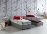 Letto singolo Rachele, Letto contenitore con rivestimento in tessuto, 100% Made in Italy, Apertura frontale, con materasso Cm 80x200 incluso, Grigio