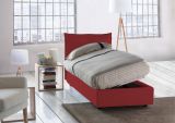 Letto singolo Roberta, Letto contenitore con rivestimento in tessuto, 100% Made in Italy, Apertura laterale, con materasso Cm 80x190 incluso, Rosso