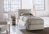 Letto singolo Rossella, Letto contenitore con rivestimento in tessuto, 100% Made in Italy, Apertura frontale, con materasso Cm 80x200 incluso, Beige