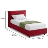 Letto Singolo Rosso Materasso Incluso Sfoderabile, Contenitore Made in Italy - Brozolo