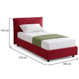 Letto Singolo Rosso Sfoderabile Contenitore, Dimensione Materasso 80x190 cm Made in Italy - Brusson