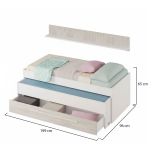 Letto singolo Sunnyvale, Struttura letto per cameretta, Letto singolo con lettino estraibile e cassettone e mensola abbinata, 199x96h65 cm, Bianco