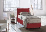 Letto singolo Vanessa, Letto contenitore con rivestimento in tessuto, 100% Made in Italy, Apertura frontale, adatto per materasso Cm 80x190, Rosso