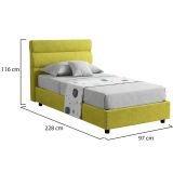 Letto Singolo Verde Materasso Incluso Sfoderabile, Contenitore Made in Italy - Adalpina