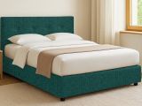 Letto Singolo Verde Petrolio Sfoderabile Contenitore, Dimensione Materasso 90x200 cm - Cerzeto