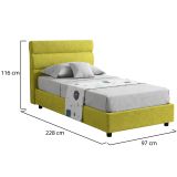 Letto Singolo Verde Sfoderabile Contenitore, Dimensione Materasso 80x200 cm Made in Italy - Brenta