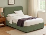 Letto Singolo Verde Sfoderabile Contenitore, Dimensione Materasso 90x190 cm - Supino