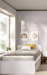 Letto singolo Ziolera, Sommier per camera da letto, Giroletto per stanza, Struttura porta materasso, 96x195 h67 cm, Bianco e Rovere