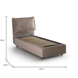 Letto singolo Zusanne, Letto contenitore con rivestimento in tessuto, 100% Made in Italy, Apertura frontale, adatto per materasso Cm 90x190, Tortora