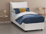 Letto una piazza contenitore bianco 95x215cm rivestito in ecopelle - Delhi