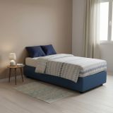 Letto una piazza contenitore blu 95x215cm rivestimento in tessuto - Avova