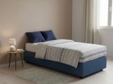 Letto una piazza contenitore blu 95x215cm rivestimento in tessuto - Avova
