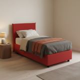 Letto una piazza contenitore rosso 105x215cm rivestimento in tessuto - Alder