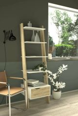 Libreria 4 ripiani bianca e quercia 55x180h cm - Acascia