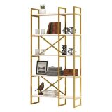 Libreria 5 ripiani bianca e oro 87x175h cm - Isla