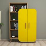Libreria 5 ripiani noce e gialla 90x132h cm - Agni