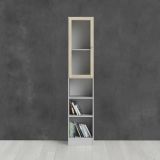 Libreria Alberte, Scaffale da ufficio, Mobile portalibri, Biblioteca, 28x41 h203 cm, Bianco e Quercia