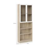 Libreria Alixane, Scaffale da ufficio, Mobile portalibri, Biblioteca, 28x79 h203 cm, Quercia e Bianco