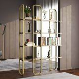 Libreria Almena, Scaffale da ufficio, Mobile portalibri, Biblioteca, 125x28h180 cm, Oro