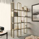 Libreria Almena, Scaffale da ufficio, Mobile portalibri, Biblioteca, 125x28h180 cm, Oro