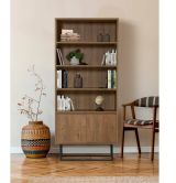 Libreria Almeni, Scaffale da ufficio, Mobile portalibri, Biblioteca, 80x36h182 cm, Noce e Nero