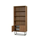Libreria Almeni, Scaffale da ufficio, Mobile portalibri, Biblioteca, 80x36h182 cm, Noce e Nero
