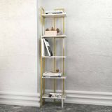 Libreria Alnair, Scaffale da ufficio, Mobile portalibri, Biblioteca, 45x22h180 cm, Bianco e Oro