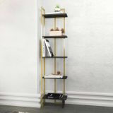 Libreria Alnair, Scaffale da ufficio, Mobile portalibri, Biblioteca, 45x22h180 cm, Nero e Oro