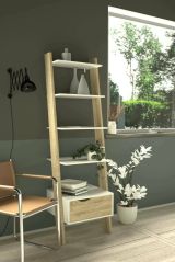 Libreria Angeline, Scaffale da ufficio, Mobile portalibri, Biblioteca, 55x48 h180 cm, Bianco e Quercia