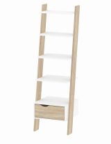 Libreria Angeline, Scaffale da ufficio, Mobile portalibri, Biblioteca, 55x48 h180 cm, Bianco e Quercia