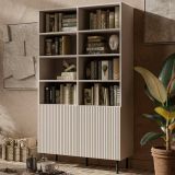 Libreria Beige Cashmere Nero un Ripiano Piedini Neri 100x42x177h cm, 2 Ante - Ghilarza