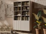 Libreria Beige Cashmere Nero un Ripiano Piedini Neri 100x42x177h cm, 2 Ante - Ghilarza