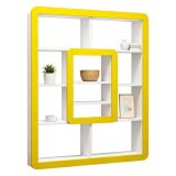 Libreria Bianco Giallo 8 Ripiani Installazione Libera 108x22x140h cm, Struttura Verticale - Caltrano