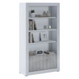 Libreria Bianco Grigio Cemento 3 Ripiani 2 Ante 105x42x191h cm, Installazione a Terra - Spinoso