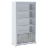 Libreria Bianco Grigio Cemento 3 Ripiani 2 Ante 105x42x191h cm, Installazione a Terra - Spinoso