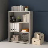Libreria Bianco Grigio Cemento 4 Ripiani Installazione a Terra 79x34x118h cm, Sfumatura Colore Struttura Cemento - Leporano