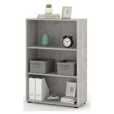 Libreria Bianco Grigio Cemento 4 Ripiani Installazione a Terra 79x34x118h cm, Sfumatura Colore Struttura Cemento - Leporano