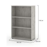 Libreria Bianco Grigio Cemento 4 Ripiani Installazione a Terra 79x34x118h cm, Sfumatura Colore Struttura Cemento - Leporano
