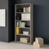 Libreria Bianco Grigio Cemento 4 Ripiani Installazione a Terra 79x34x188h cm, Sfumatura Colore Struttura Cemento - Brugnera