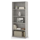 Libreria Bianco Grigio Cemento 4 Ripiani Installazione a Terra 79x34x188h cm, Sfumatura Colore Struttura Cemento - Brugnera