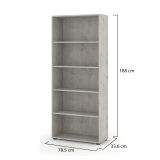 Libreria Bianco Grigio Cemento 4 Ripiani Installazione a Terra 79x34x188h cm, Sfumatura Colore Struttura Cemento - Brugnera