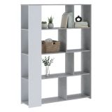 Libreria Bianco Grigio Cemento 6 Ripiani Installazione a Terra 129x33x174h cm, Colore Struttura Grigio - Oro