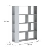 Libreria Bianco Grigio Cemento 6 Ripiani Installazione a Terra 129x33x174h cm, Colore Struttura Grigio - Oro