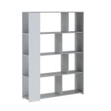 Libreria Bianco Grigio Cemento 6 Ripiani Installazione a Terra 129x33x174h cm, Colore Struttura Grigio - Oro